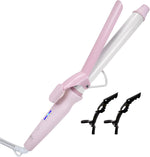 Conair SVEY double ceramic extra long barrel one inch curling iron front view showcasing the pink barrel and black clamp