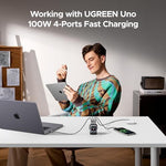 UGREEN compact 100W power adapter showing premium matte black enclosure