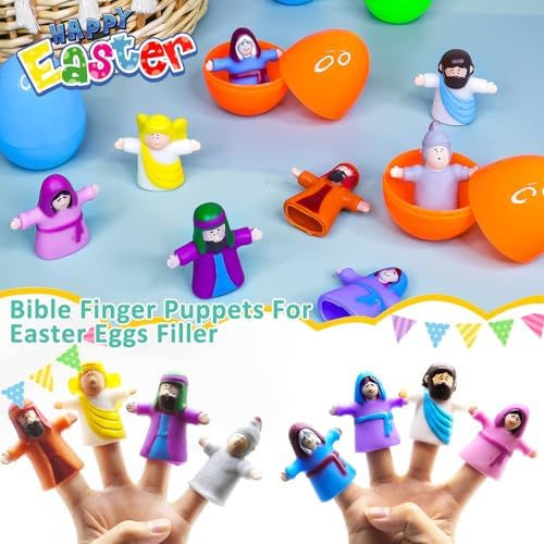 Eight pack faith-focused Christian easter basket stuffers with vibrant assorted color plastic surprise eggs.