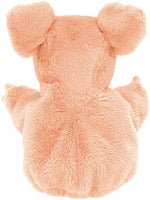 Side profile of Folkmanis little pig toy demonstrating the kid-sized hand entry
