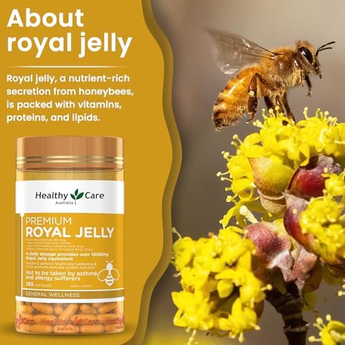 Healthy Care Royal Jelly imported premium bottle displaying the complete protein and vitamin complex