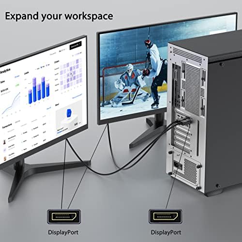 UVOOI 3 feet DisplayPort cable connecting a desktop graphics card to an ultra HD monitor
