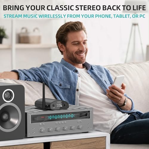 Premium 1Mii hifi bluetooth receiver premium setup connected to a home stereo amplifier
