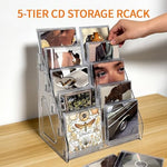 Wingsife transparent 5-tier multi level shelf organizing video games and media cases.