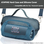 Blue silicone skin sleeve with built in handle designed for portable wireless speaker side profile.