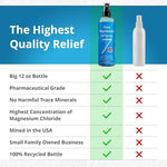 Back label of Seven Minerals topical magnesium spray displaying application instructions for muscle relaxation