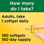 Nature Made Extra Strength Vitamin D3 daily usage instructions and warnings on bottle