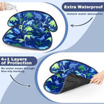 Blue dinosaur print car seat cover with strap protectors