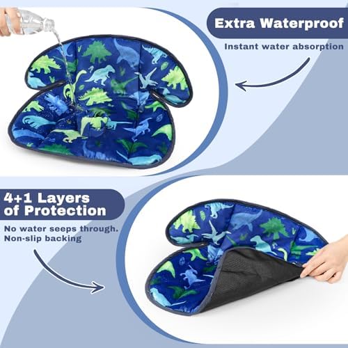 Blue dinosaur print car seat cover with strap protectors
