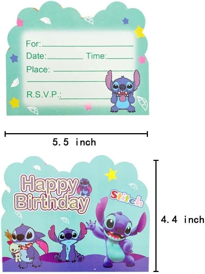 Vosaplk DRENGE Lilo and Stitch children invitations back view showcasing fill in lines for party details