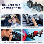Hayousui rechargeable dashboard and backseat ventilation fan in black packaging showing premium imported build quality.