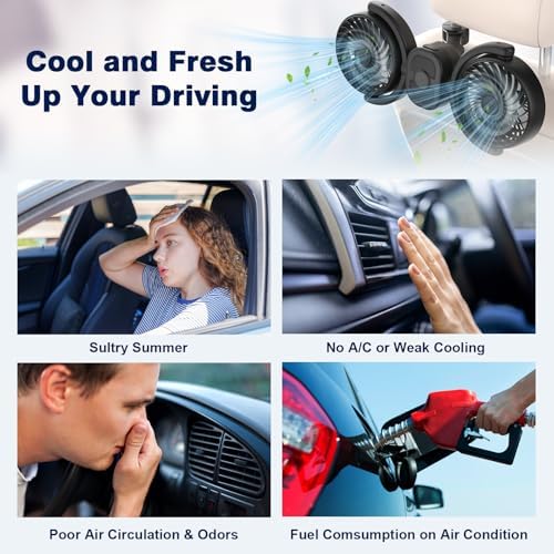 Hayousui rechargeable dashboard and backseat ventilation fan in black packaging showing premium imported build quality.