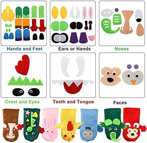 Close up of Topzea puppet making supplies including googly eyes and felt pieces.