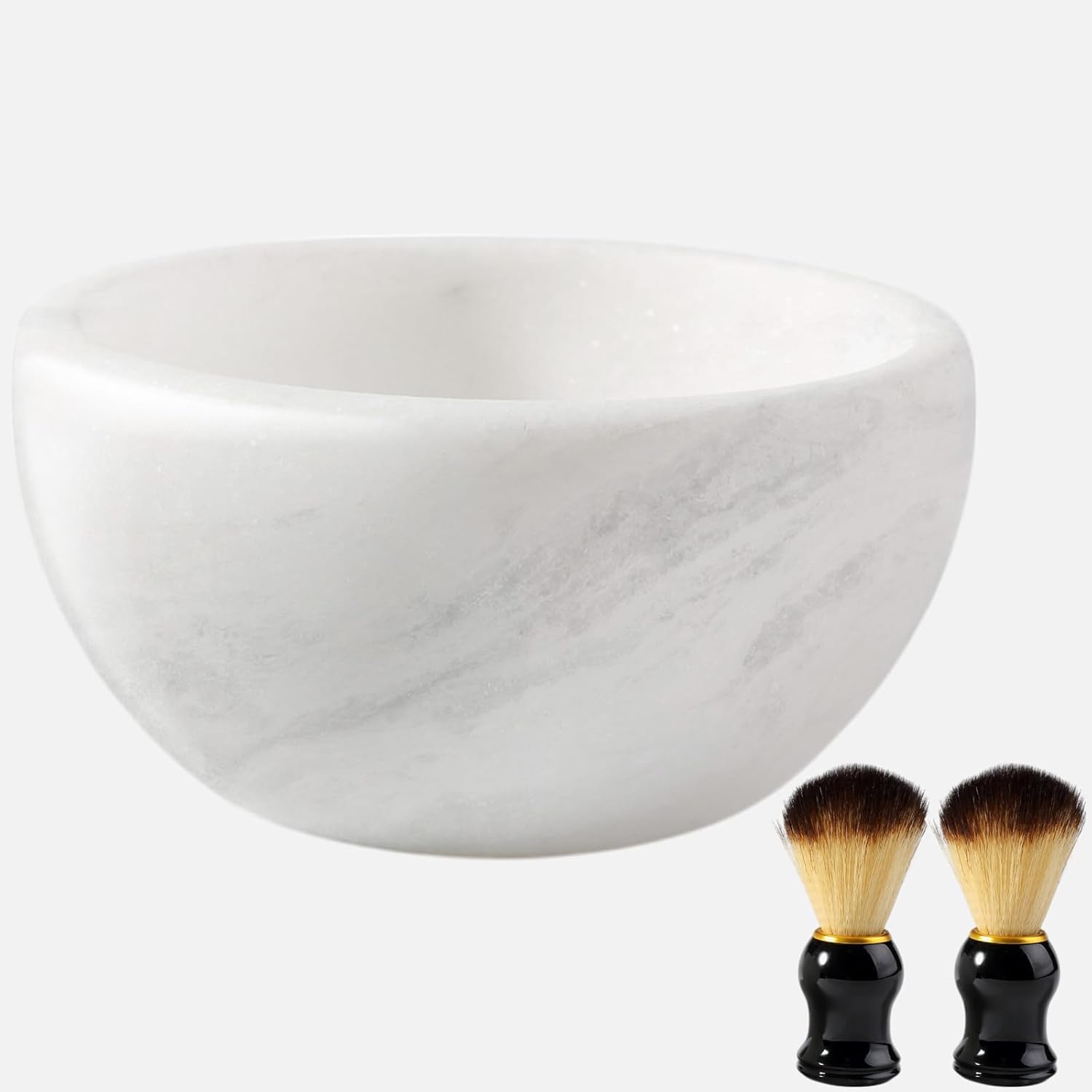 Beau Brummell Koville white marble shaving soap bowl front view featuring natural stone texture.