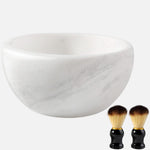 Beau Brummell Koville white marble shaving soap bowl front view featuring natural stone texture.