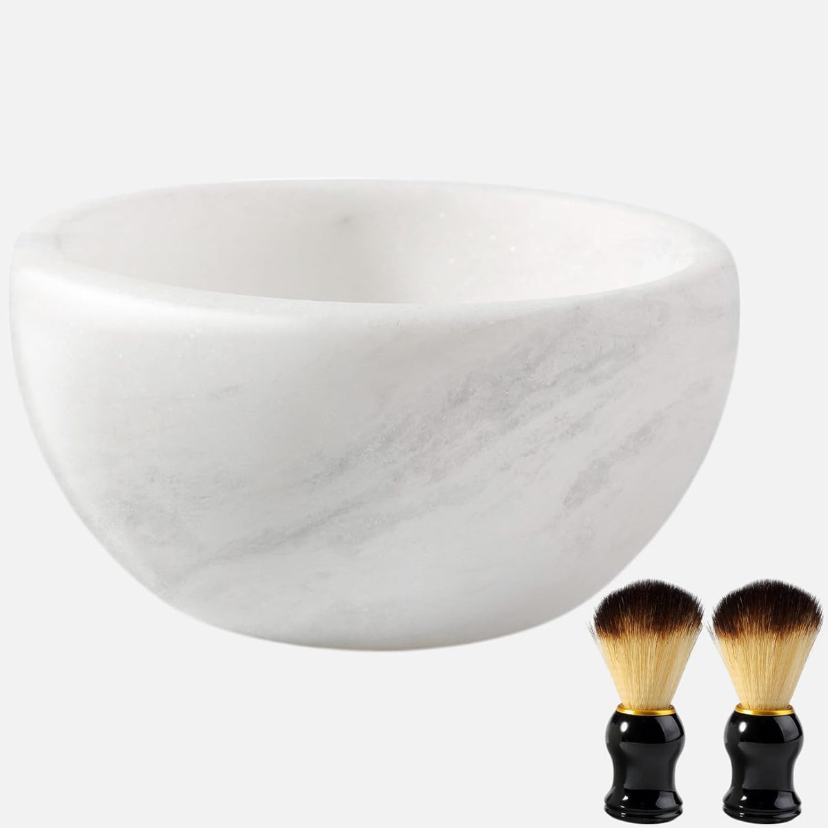 Beau Brummell Koville white marble shaving soap bowl front view featuring natural stone texture.