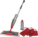 Rubbermaid Reveal Spray Mop Floor Cleaning Kit front view with refillable bottle attached