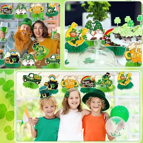 Close up of St. Patrick's Day cardstock table decor