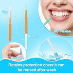 Assorted colors of manual orthodontic cleaning brushes for braces.