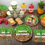 Kids birthday party tableware green color theme