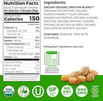 Orgain plant based nut butter protein powder nutrition facts label closeup
