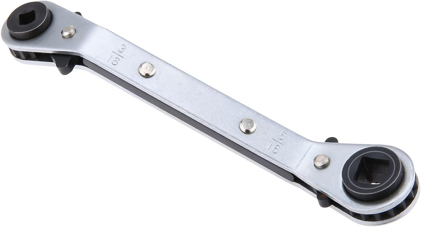 Gohantee refrigeration ratchet wrench front view of 4-in-1 HVAC tool
