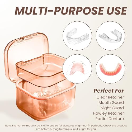 Retainer Case, Retainer Cleaning Case, Denture Bath Cup with Strainer Basket, Double-Layer Soaking Container for Retainers, Partial Dentures, Mouth Guard & Night Guard (Orange) - Image 4