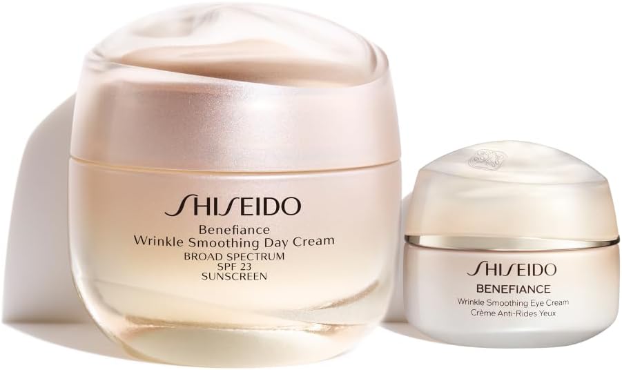 Shiseido Benefiance Wrinkle Smoothing Day Cream front view in premium glass jar