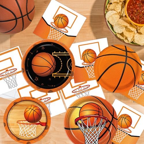 Full basketball party collection with tablecloth and balloons