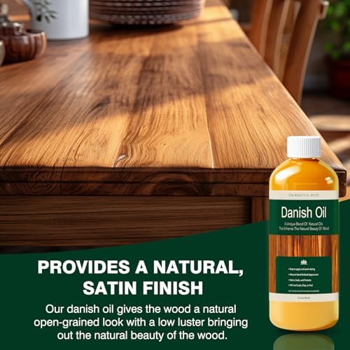Liizousuda Danish oil bottle with wood grain background