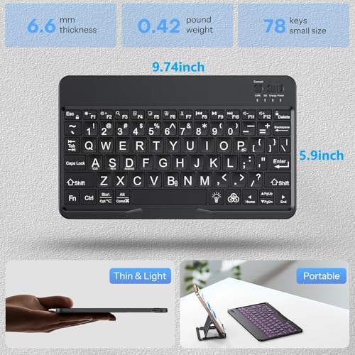 OMOTON travel friendly ultra thin Bluetooth keyboard angled view showcasing the lightweight profile