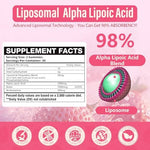 Oakevlp high potency liposomal alpha lipoic acid complex supplement facts label displaying biotin and benfotiamine values