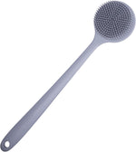 DNC silicone back scrubber front view showing long handle and gray color