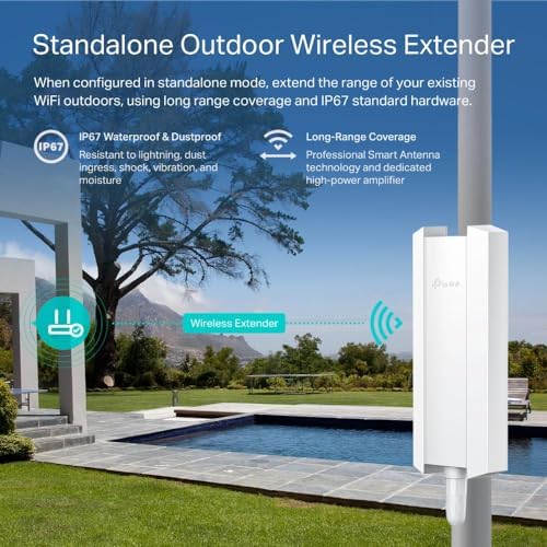 TP-Link dual band mesh networking outdoor hardware components and included PoE injector accessories layout.