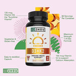 Zhou 5000 IU vitamin D3 and K2 MK7 capsules poured onto clean surface
