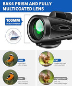 MD.LIFE eighty by one hundred monocular telescope packaged with its complete set of accessories including lens covers carrying pouch and hand strap.