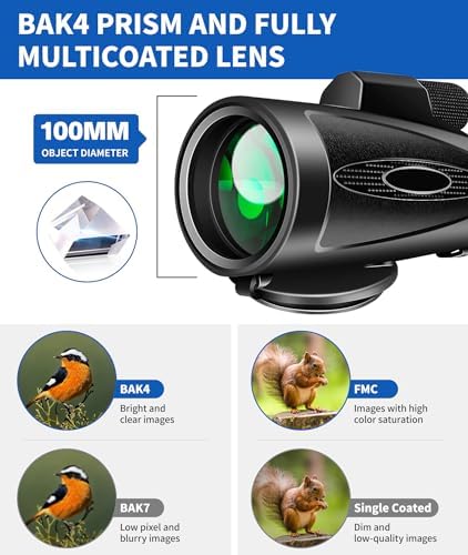 MD.LIFE eighty by one hundred monocular telescope packaged with its complete set of accessories including lens covers carrying pouch and hand strap.