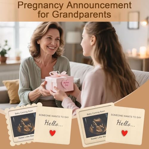 Grandparents pregnancy announcement box showing internal compartment space for a baby onesie gift.
