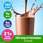 Chocolate fudge flavored organic protein shake in a blender cup