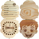 Wooden baby tooth holder box with personalized birth detail fields