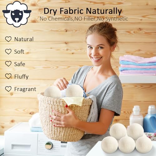 Natural white sheep wool laundry balls designed to reduce clothes wrinkling and static cling