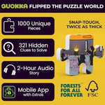 QUOKKA 1000 piece adult puzzle pieces laid out showing unique non repetitive shapes and tight snap fit layout