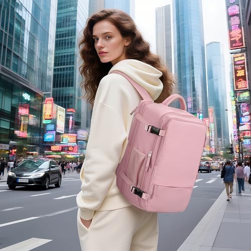 Hanples forty litre luggage rucksack side profile showing expanded zipper compartment and USB charging port