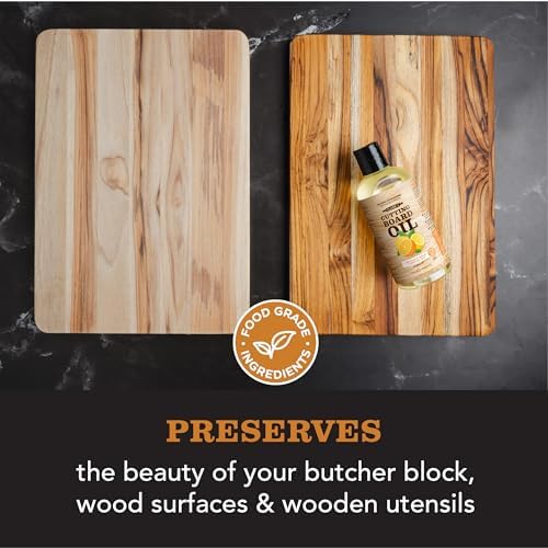 Clark's food grade mineral oil applied to a wooden cutting board