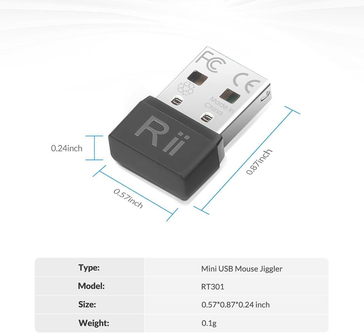 Rii undetectable USB mouse jiggler angled display