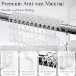 Close up of smooth rolling balls on clear shower curtain hooks