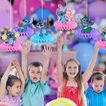 Stitch birthday party centerpiece set used on a dessert table display.