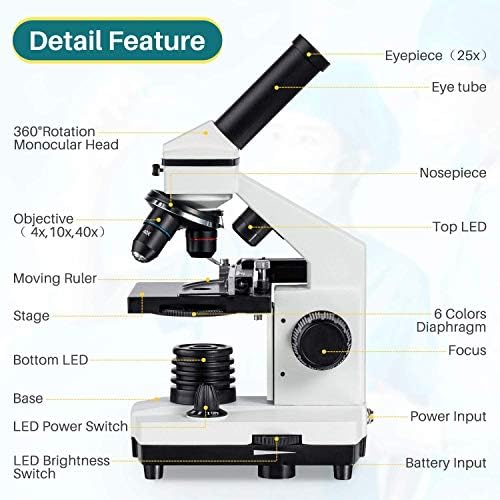 Microscope for Kid Student Adult, 100X-2000X Compound Monocular Microscope with Mechanical Platform Slides Set, Phone Adapter for School Home Education - Image 3
