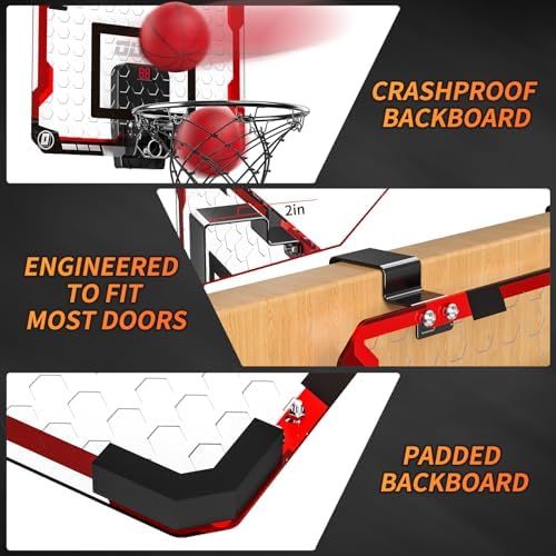 Electronic scoreboard display on Temi door basketball hoop