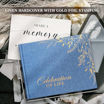 Close up of Lanpn memory book linen texture and gold detail
